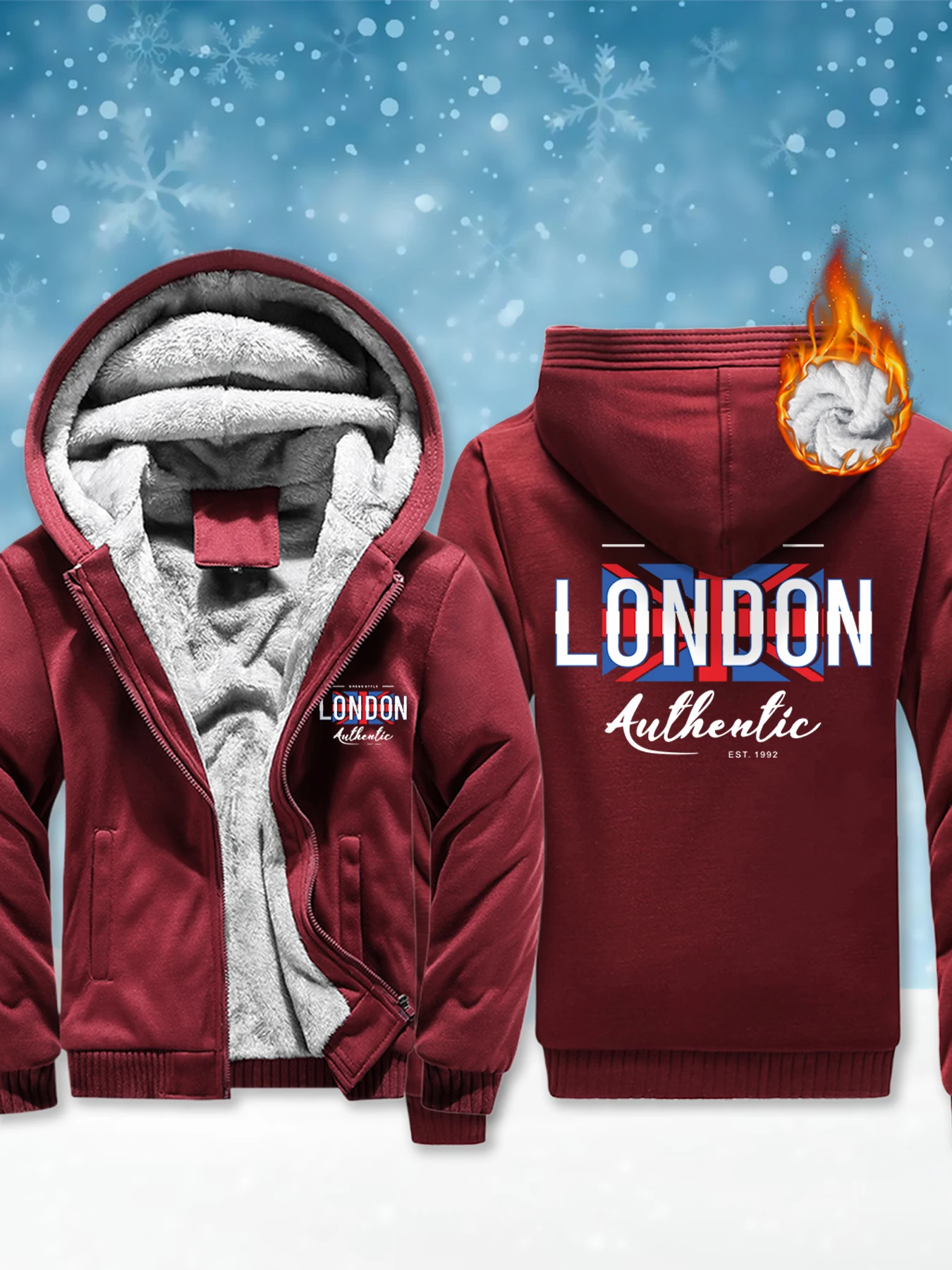 

London Urban Style Print Men Clothing Thick Heavyweight Soft Comfortable Streetwear High Quality Outdoor Winter Hooded Jacket