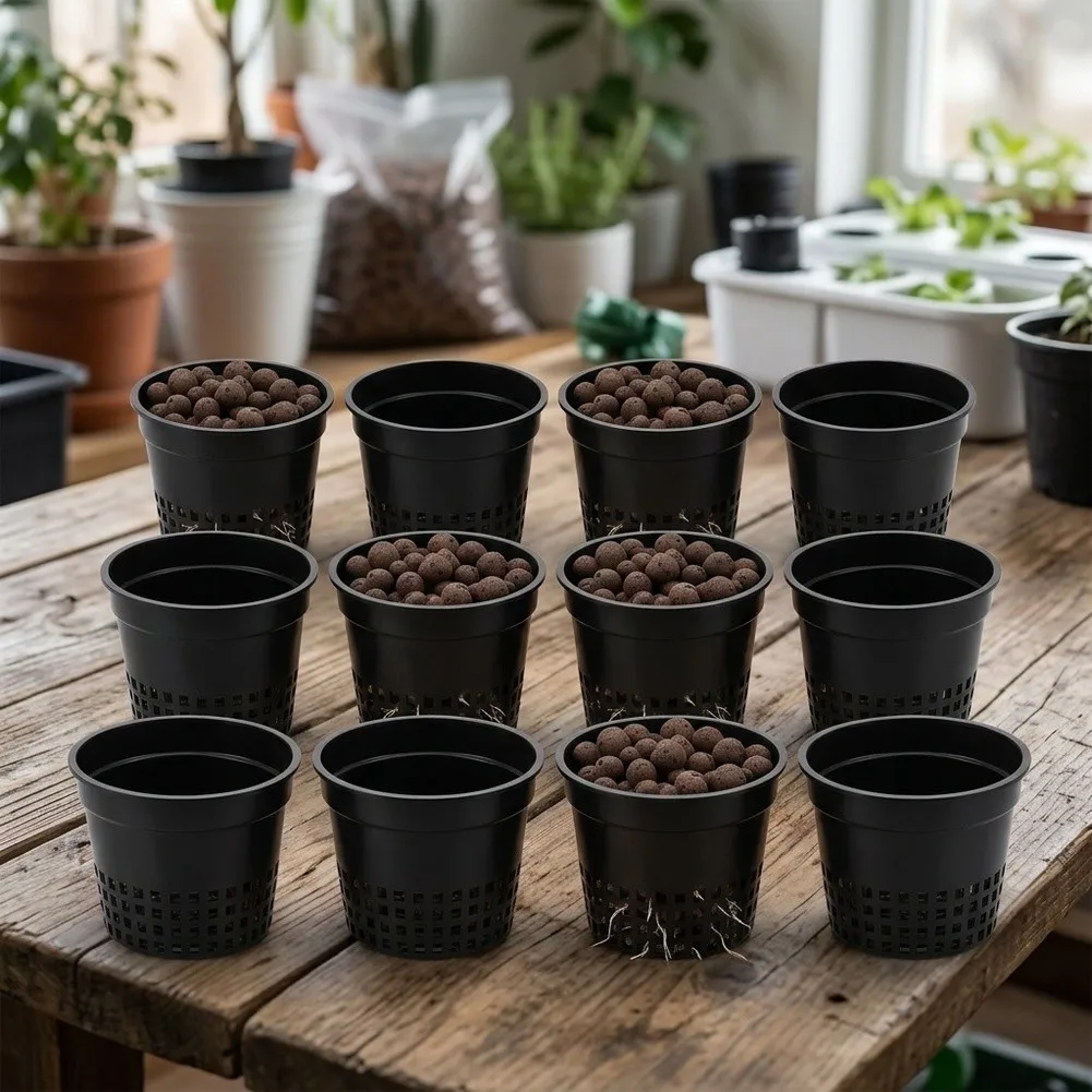 12 Pieces Soilless Cultivation Net Basket Basins for Systems with Plastic Material and Optimal Airflow for Roots