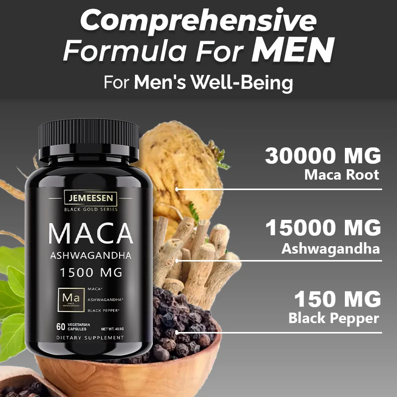 อาหารเสริมชายออร์แกนิกธรรมชาติพร้อมมาคาดํา,Ashwagandha1500Mg,อาหารเสริมเพื่อสุขภาพ,พลังงานและความอดทน