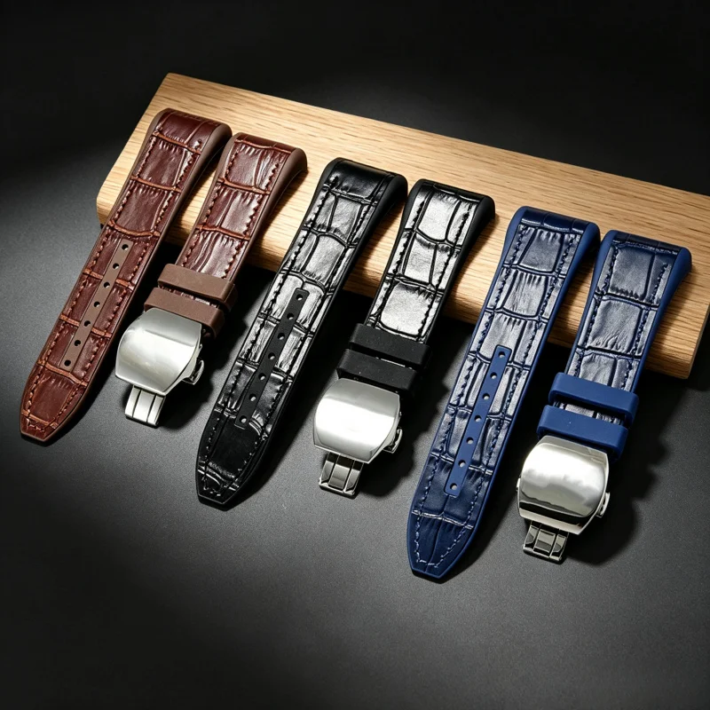 for Franck Muller Vanguard Yachting V45V41 V328880 Durable Natural Luster 28mm Blue Black Brown Calf Leather Watch Accessories