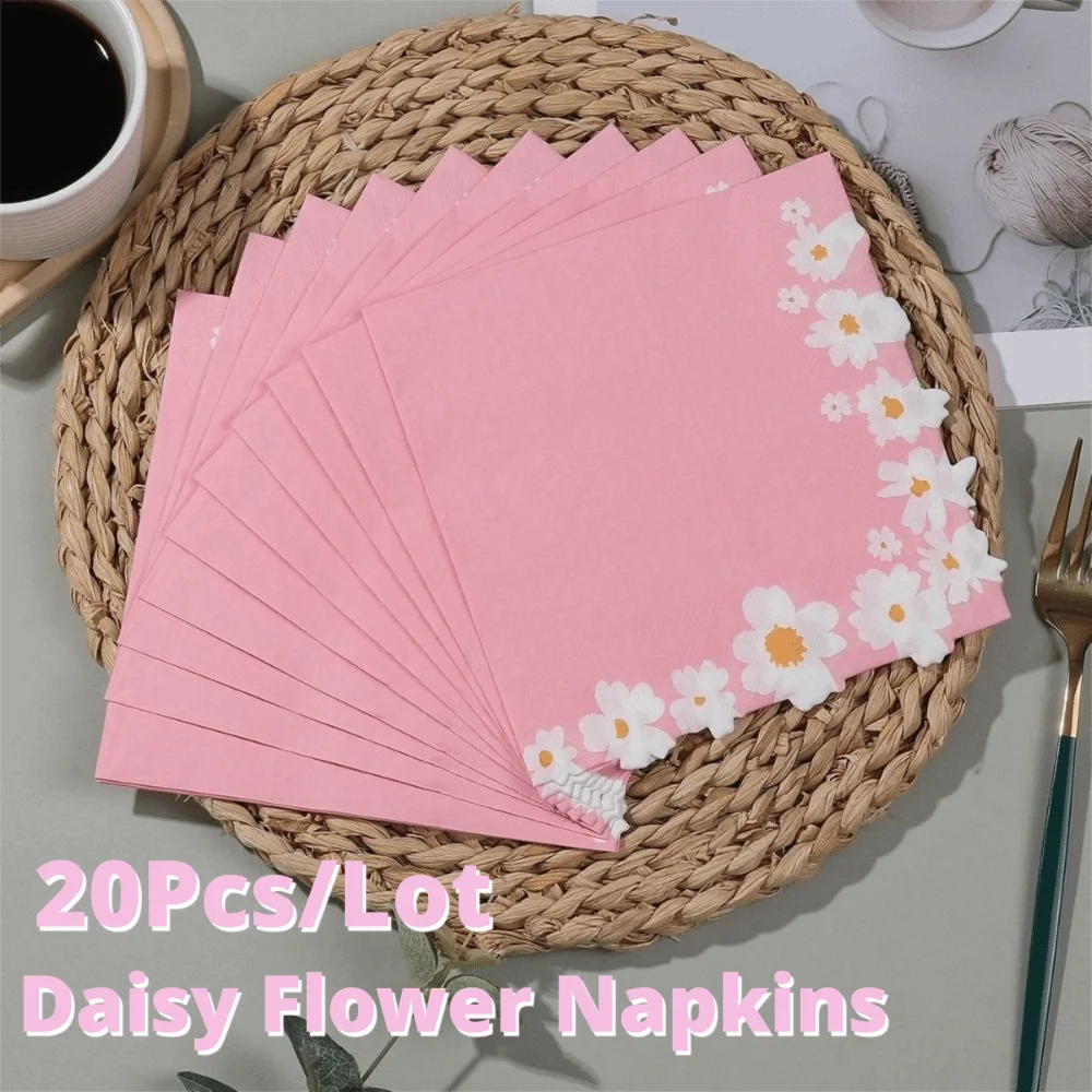 20Pcs/Lot Disposable Daisy Flower Napkins Flower Print Decorative Thickened Paper Napkins 33x33cm Paper Towel Table Setting