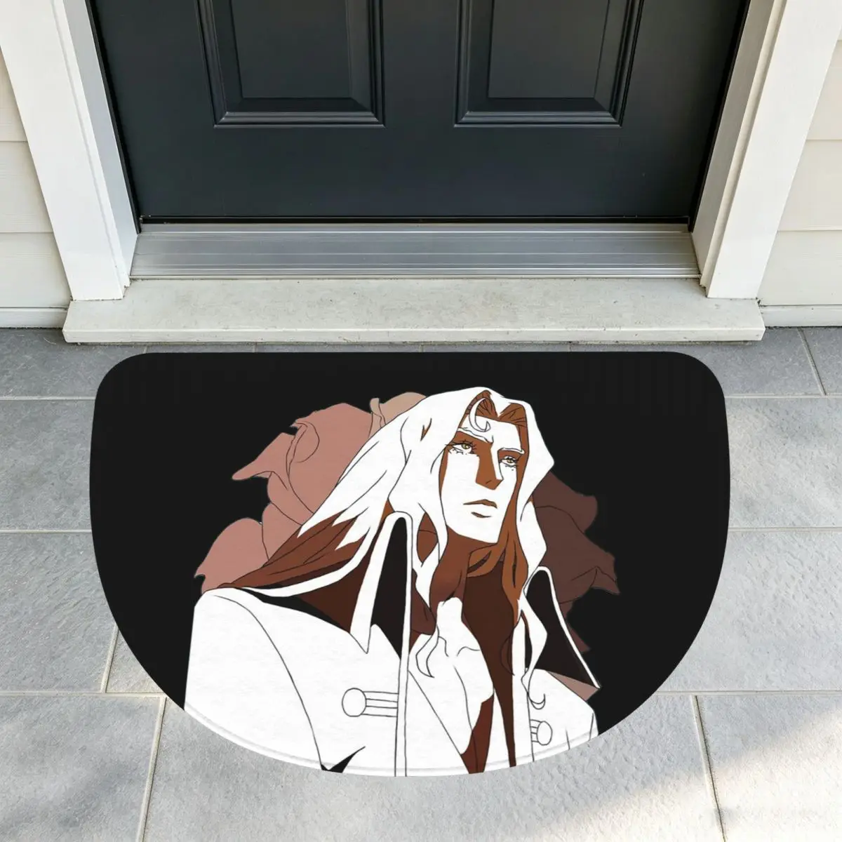 Alucard From Castlevania Soft Flannel Half Round Doormat Non Slip Bathroom Mat Absorbent Floor Carpet for Laundry Room Bathroom