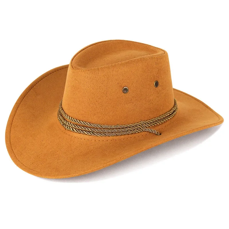 Vintage Western Cowboy Hat Solid Color Basin Hat Wide Brim Jazz Hat Outdoor Sun Protection for Hiking Camping Riding Cowgirl