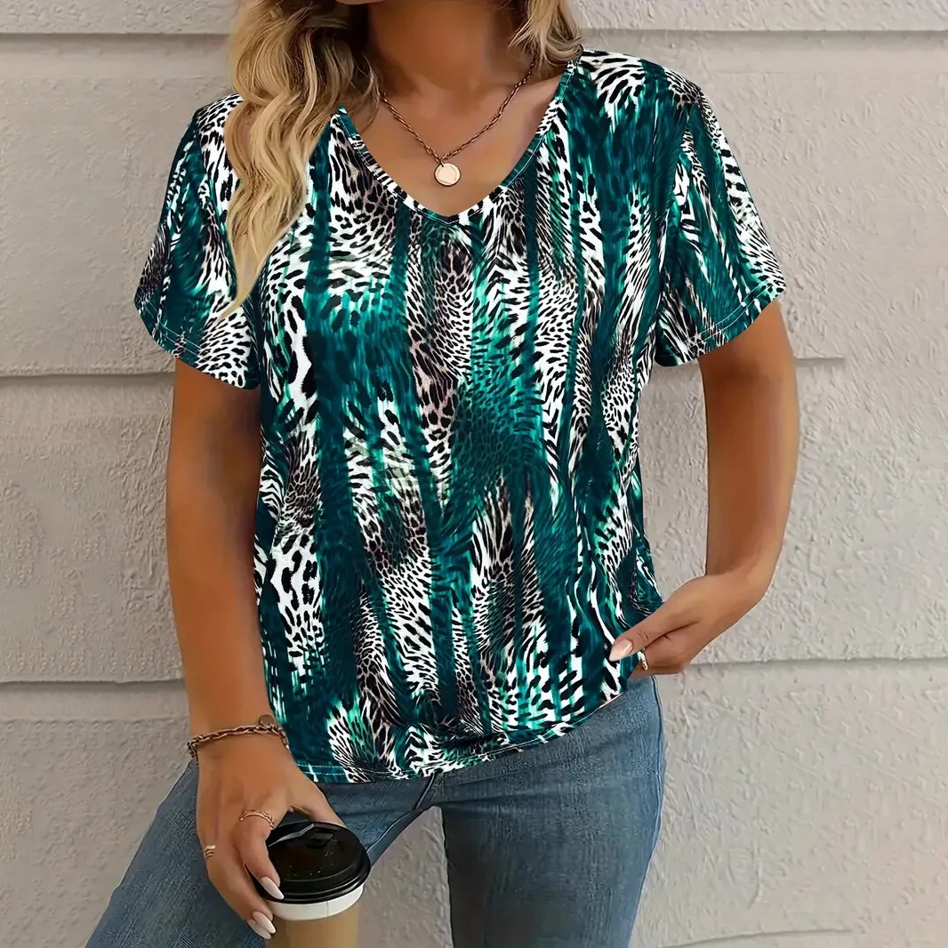 Vintage Women‘S T-Shirt Graphic Print Summer Casual V-Neck Short Sleeve T Shirts Fashion Female Outdoor Oversize Oversized