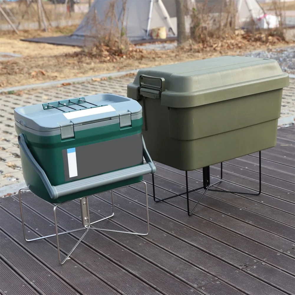 Outdoor Camping Ice Box Holder Rack Stainless Steel Ice Box Holder Foldable Portable Fridge Ice Box Stand for Outdoor BBQ Picnic