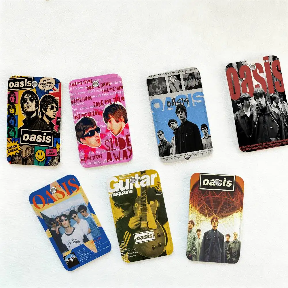 Band O-Oasis Classics Rectangle ID Card Case Keychain Access Card Bag Key Tag Ring Leather Card Holder Key Ring Access