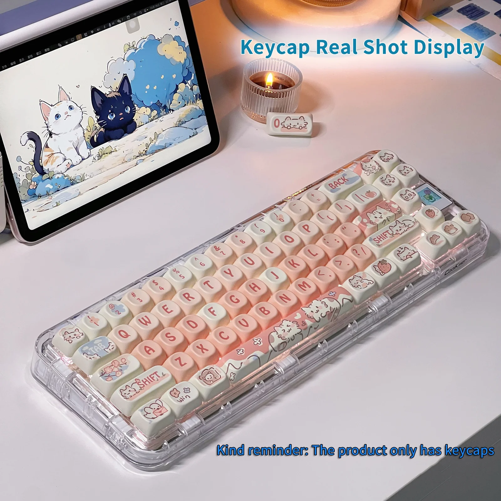 Strawberry Cat Keycap Sublimation PBT Material MOA Height Suitable For Cross Satellite Axis 132 Keys Fully Equipped Column
