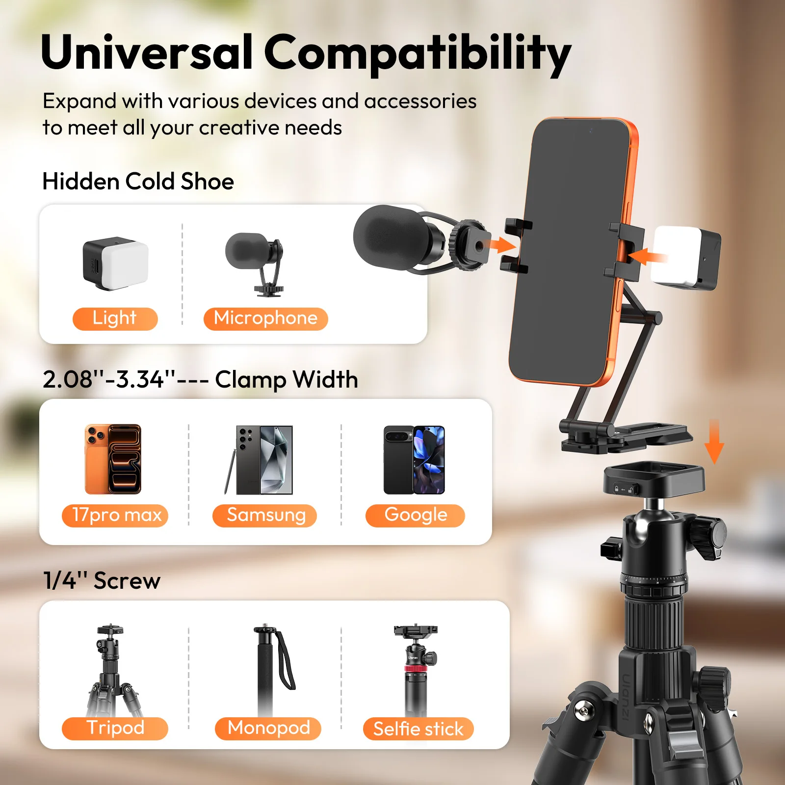 Ulanzi SK29 Phone Tripod Mount with Arca Uka Base Foldable Mini Tripod with 2 Cold Shoes Handheld Grip for iPhone 17 16 Android