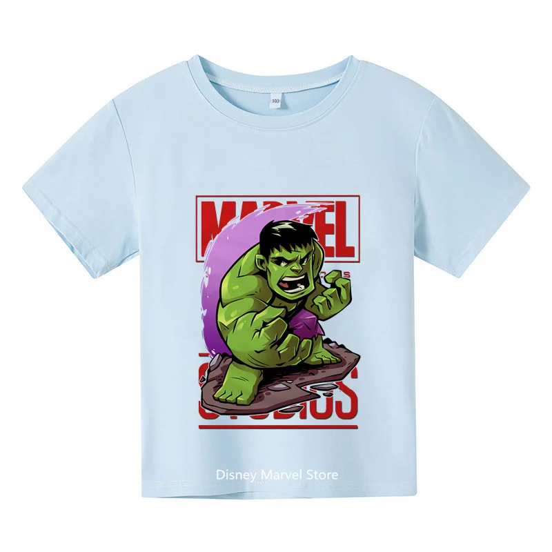 2024 Marvel Comics Hulk Kids Short Sleeve T-shirt Summer Cotton top Personalized short sleeve for student boys and girls teens a