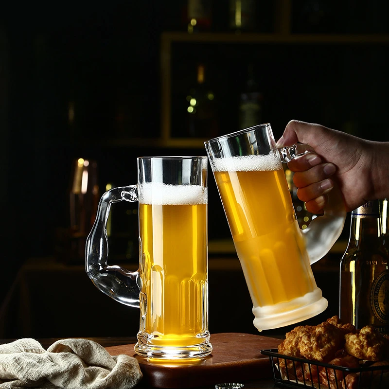 Large Capacity Beer Mug with High Profile, Horizontal Draft Beer Cup, Thickened Glass, Household Drink, Juice Cups