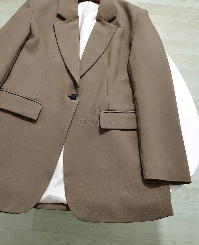 CNlalaxury 2023 Women Brown Spring Office Lady Blazer Single Button Jacket  Streetwear Coats Long Sleeve Female Blazers