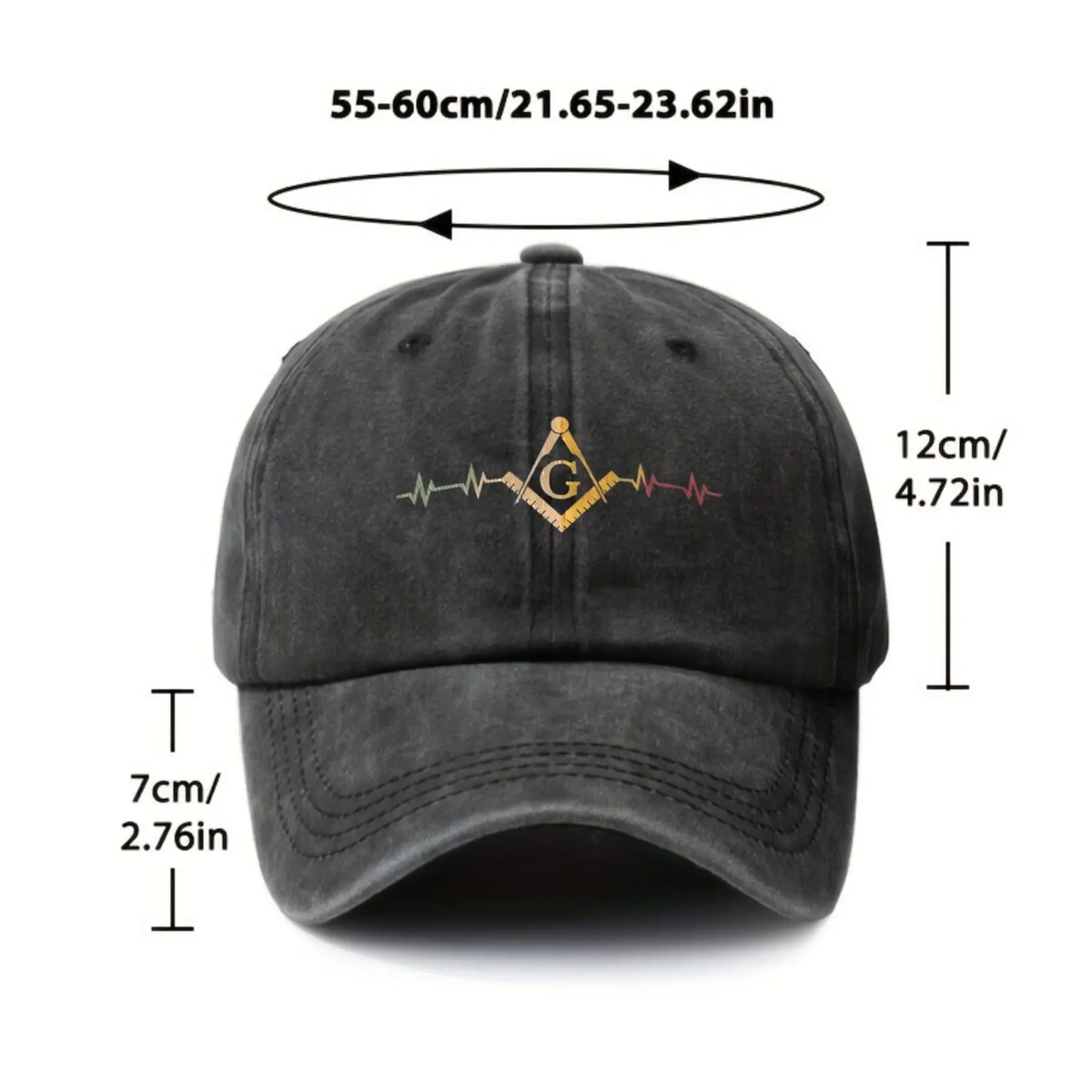 Freemason-Square-Compass-Heartbeat-Graphic-Baseball-Cap-Unisex-Soft-Cotton-Washed-Denim-Hat-for-Outdoor-Sports