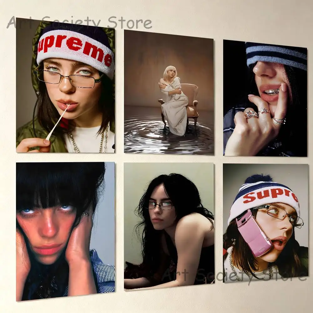Singer B-Billie E-Eilish Club Bar Paper Vintage Poster Wall Art Painting Bedroom Study Stickers