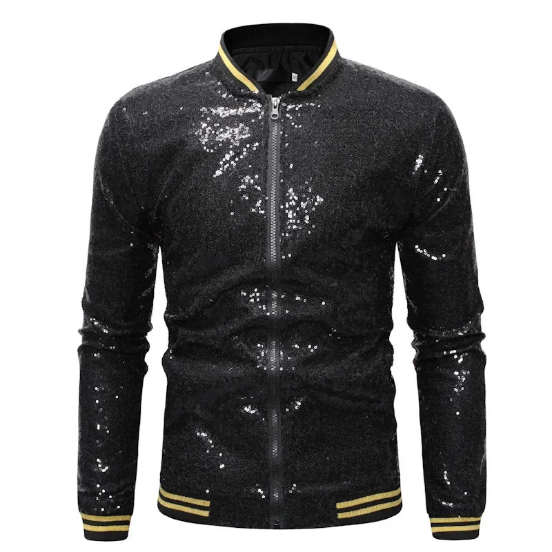 New Men's Loose Sequin Decoration Dance Jacket With Zipper Cardigan Jacket Multi Colors Casual Streetwear Jacket Men