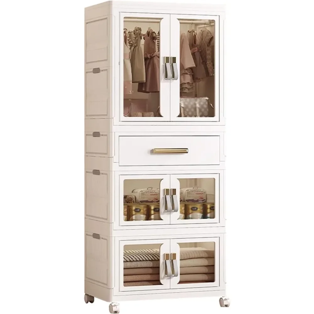 

Portable Kids Wardrobe, Closet Organizer w/Hanging Rod, Collapsible Wardrobe Closet Storage Cabinet for Bedroom, Easy to Install