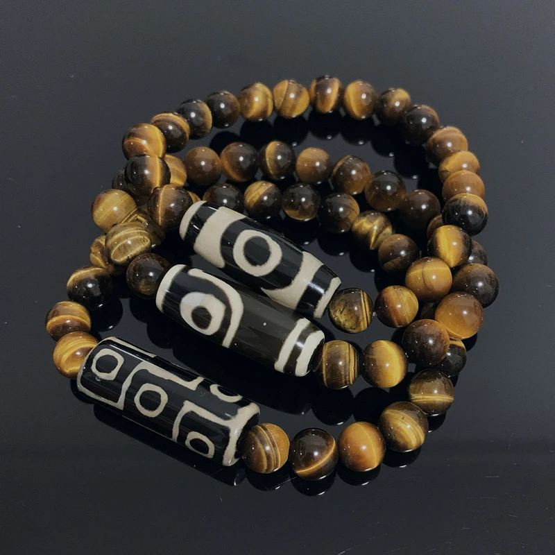 Natural Tibetan Dzi Agates Bracelets Healing Jewelry Buddha Prayer Nine-eyed Charm Yellow Tiger Eye Gems Stone Bracelets Male