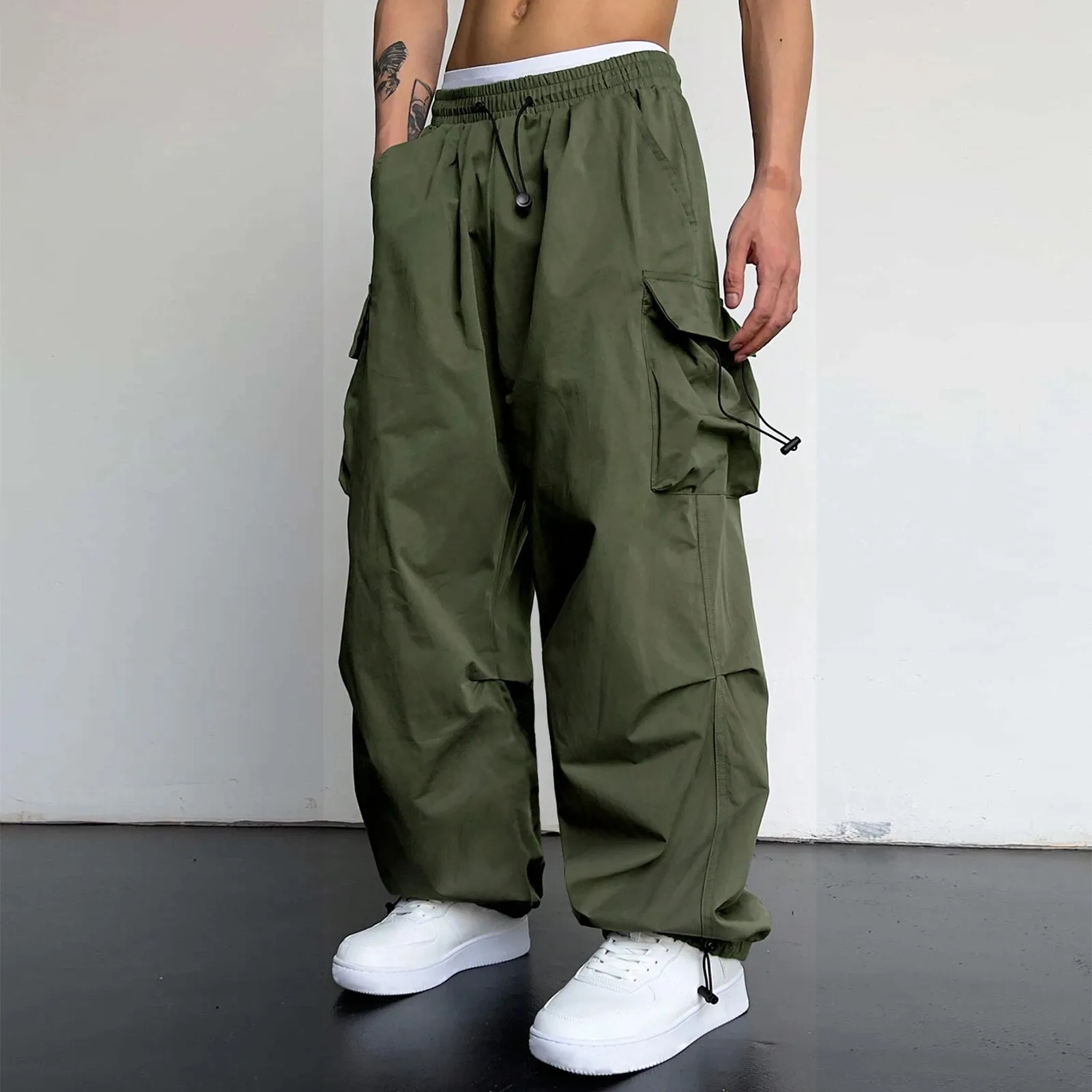 

Harajuku Oversized Cargo Parachute Pants Men Streetwear Vintage Y2k Hip Hop Wide Leg Joggers Baggy Casual Sweatpants Techwear