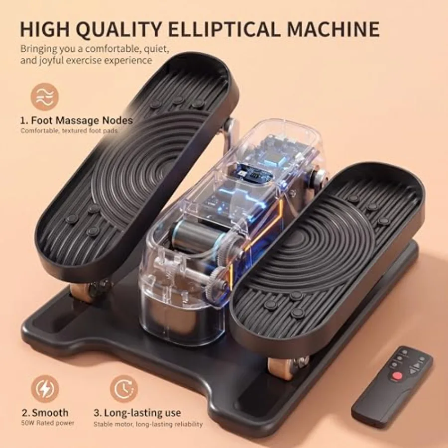 Under Desk Elliptical Machine for Home Use, Steel Frame, Black, Quiet Motor Remote Control