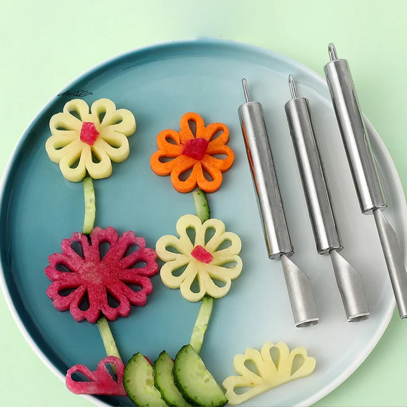 1/3Pcs Stainless Steel Carving Knife Set Fruit And Vegetable Semicircle Water Drop Petal Shape Carving Tools for Kitchen