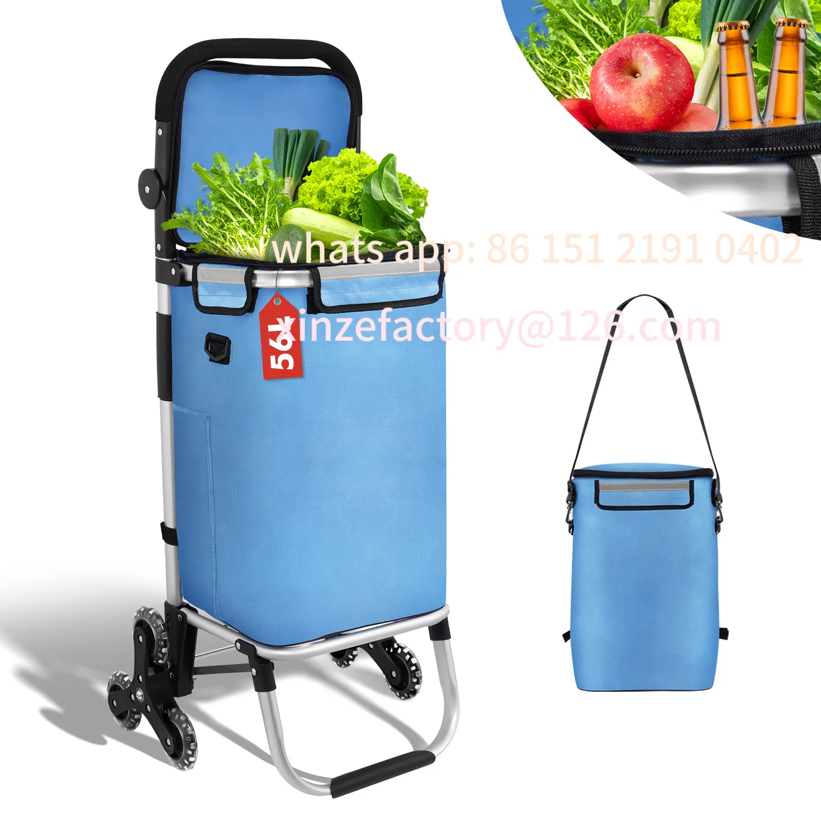 

Customizable zakupy 50L z trójkątnymi kołami, przenośny wózek schodoklatka, składany wózek transportowy, pomocnik do za