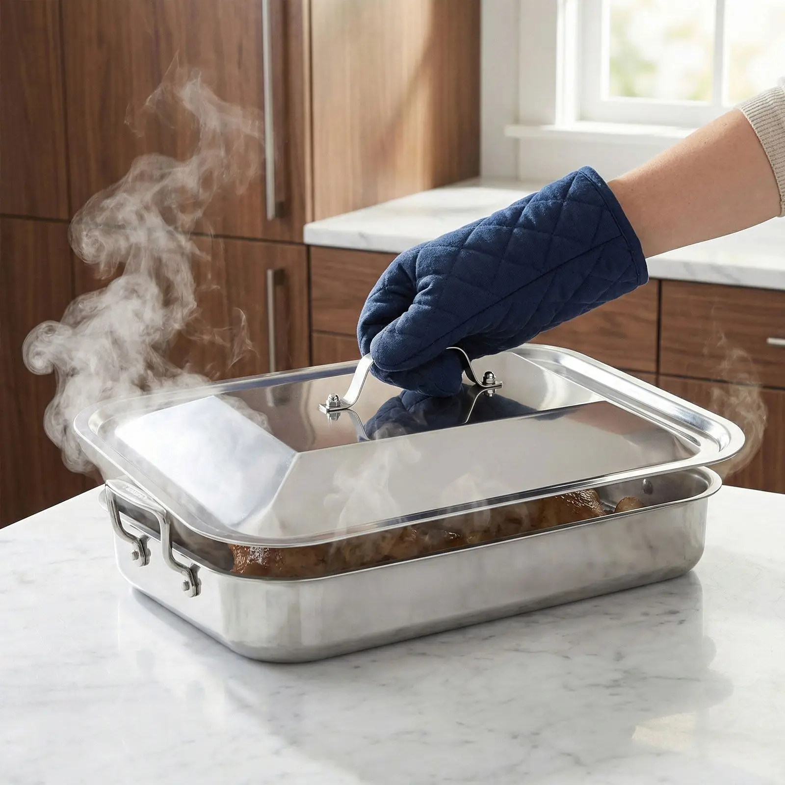 2Pcs Stainless Steel Baking Tray Cover 13.78in Oven Safe Rectangular Lid for Commercial Griddle Chafing Dish Catering Pan
