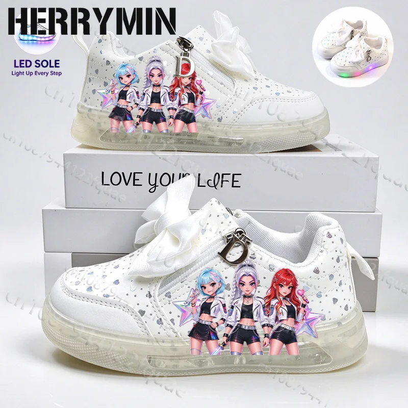 Fashion Pop Music Style Anime Figure Print Girls Luminous LED Sneakers Cute Comfortable Design Kids Soft  Casual Shoes