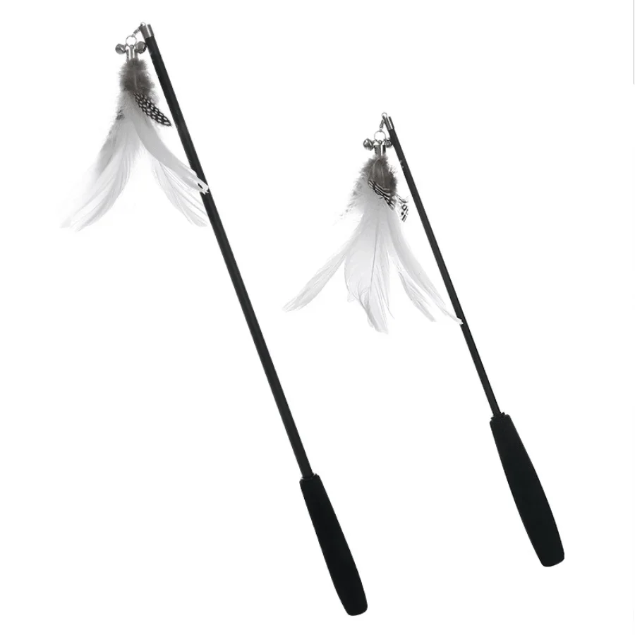 Cat Toys Tease Stick Long Rod Retractable Feather Replacement Head Bell Fishing Rod Kitten Supplies