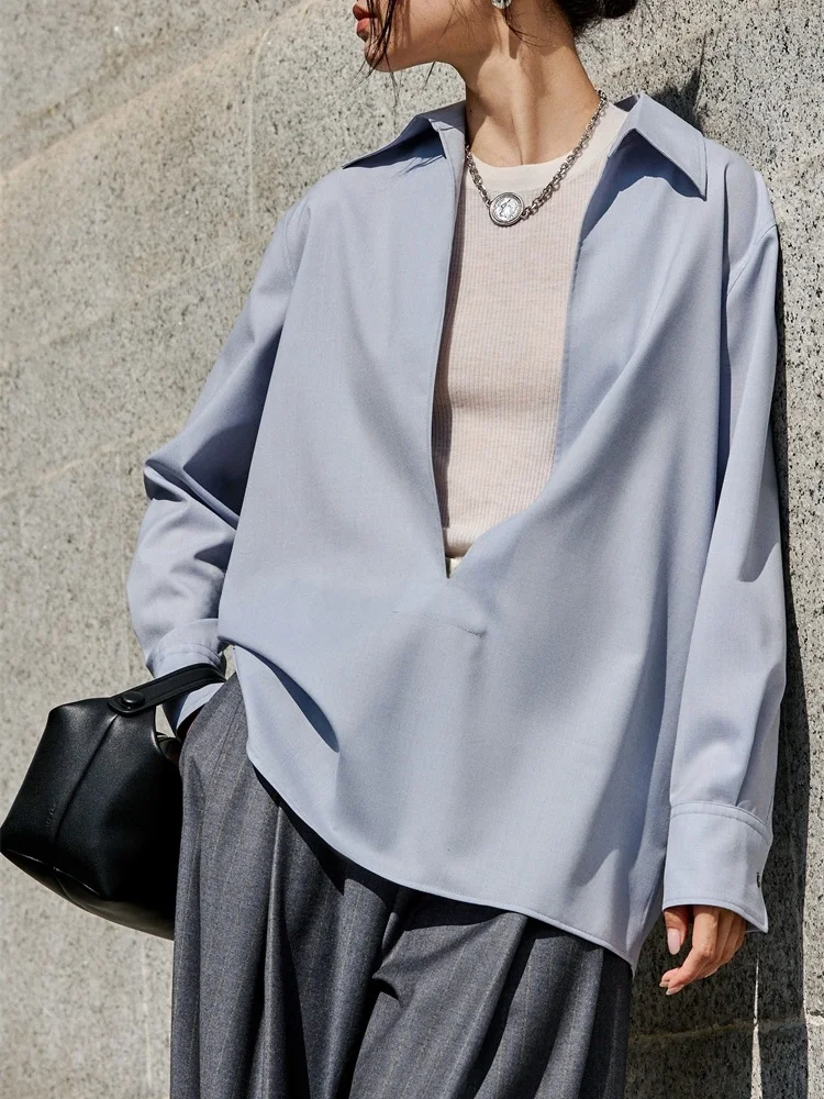 

Классический однотонный пуловер FANNIU с глубоким V-образным вырезом, длинными рукавами, свободного кроя, модный, для многослойных образов, осень-зима, женский.