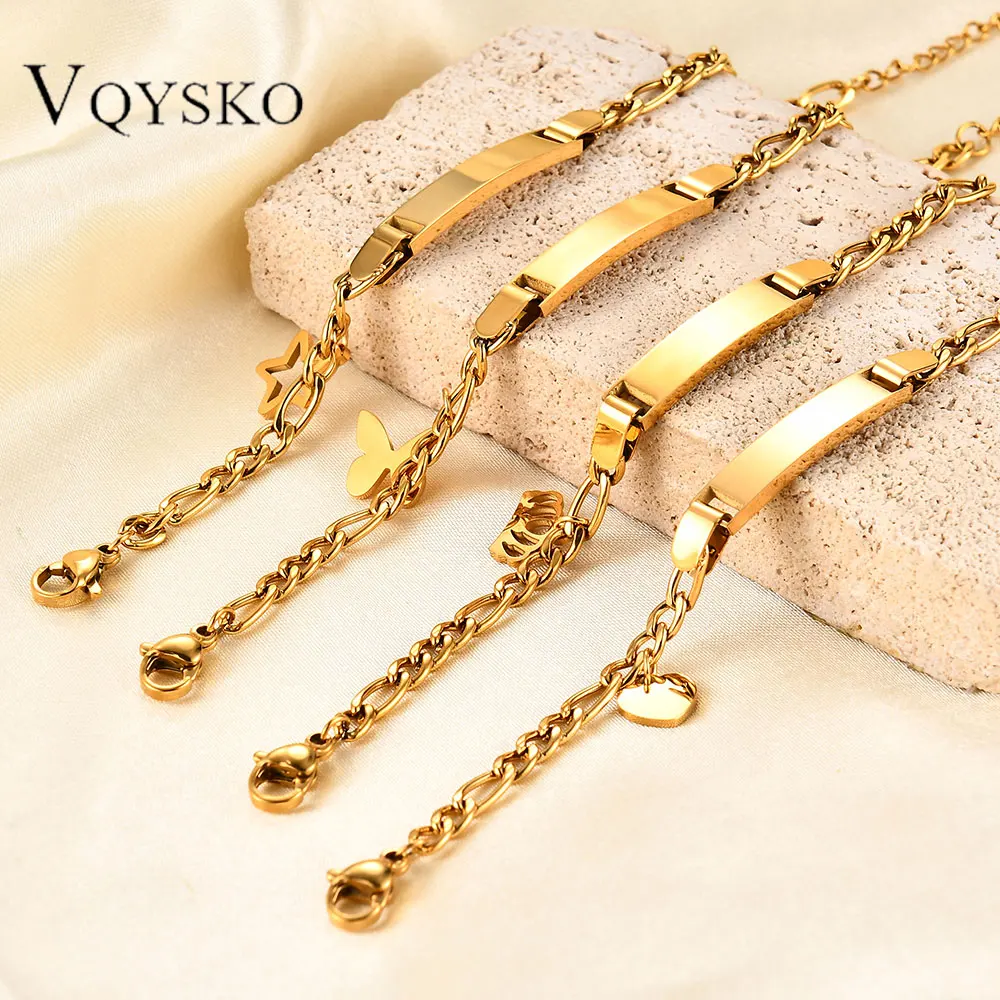 

6 мм гладкий браслет из нержавеющей стали с бабочкой и звездой любви и короной для женщин, модные браслеты с лазерной гравировкой, ювелирные аксессуары