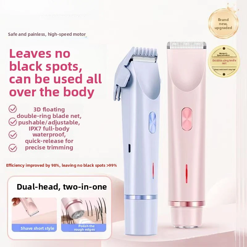 Women Electric Shaver Dual Head Bikini Trimmer Waterproof Body Hair Trimmer Facial Hair Remover for Bikini Underarm Leg Arm