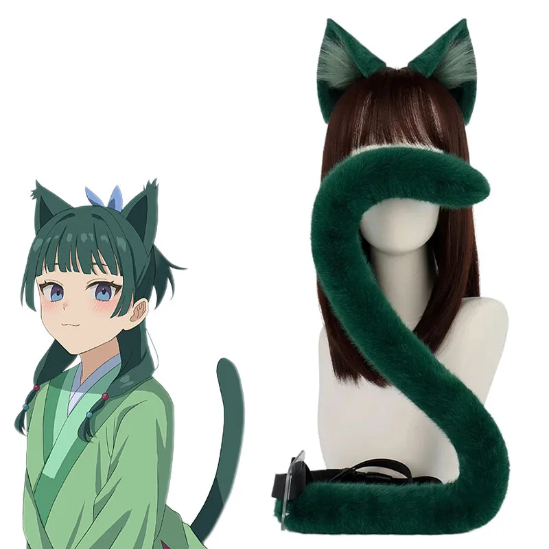 

Maomao Cosplay Wig Anime The Apothecary Diaries Cute Animal Tail Green Ear Hair Hoop Imitation Plush Cat Ear Set Props Halloween