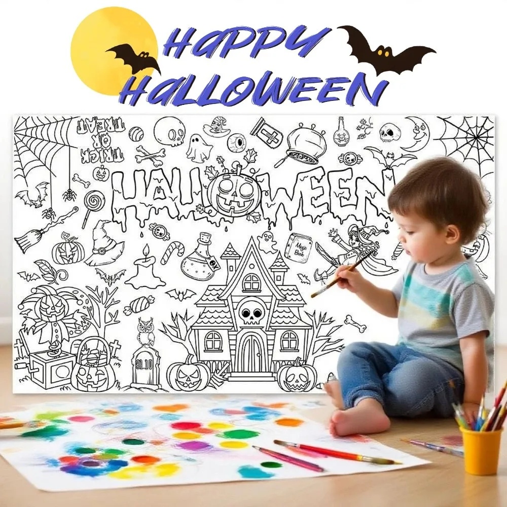 

Creative Halloween Graffiti Tablecloth Handmade Cartoon Children's Drawing Tablecloth Colorful 130x75cm Large Coloring Posters