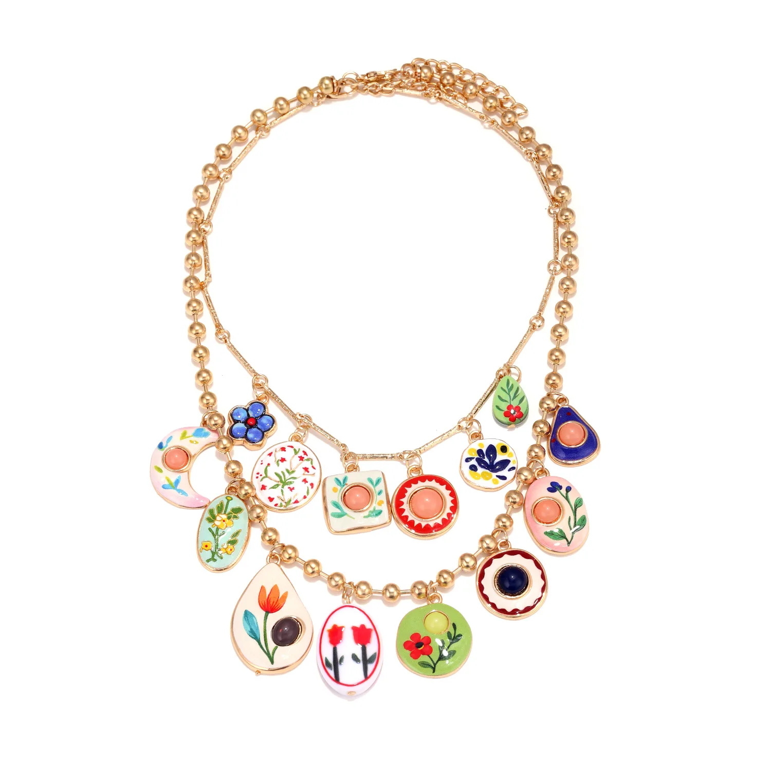 Persönliches Design Geometrische Metall-Halsketten mit Mehrfarbigen Handbemalten Blumenanhängern für Frauen 2026 Trend Schmuck-Accessoires – Detail 5