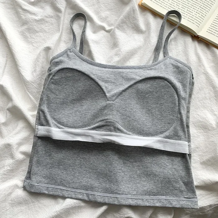 Camisola de Color Sólido con Relleno en el Pecho, Sin Mangas, Ajustada, de Algodón, Transpirable y Elástica, para Mujer, Ropa Interior de Verano