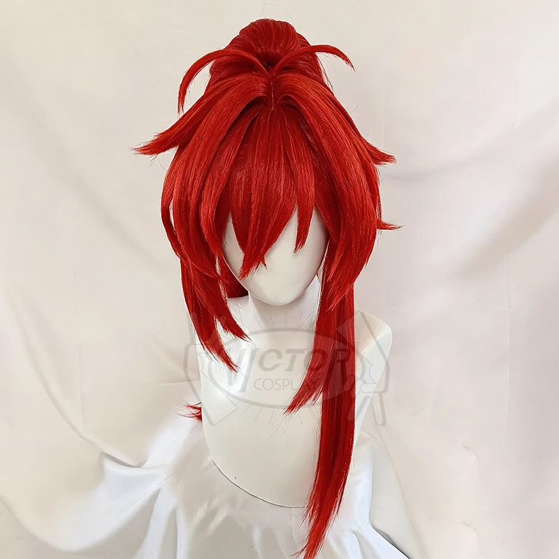 Diluc Cosplay Genshin Impact Customized Wig High Ponytail Red Wig Cosplay Wigs Heat Resistant Synthetic Wigs Halloween Gift view 5
