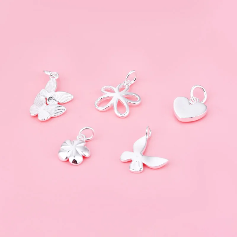 Butterfly Pendant Double butterfly Pendant Flower pendant Love Accessory S925 sterling silver Crystal bracelet DIY accessory