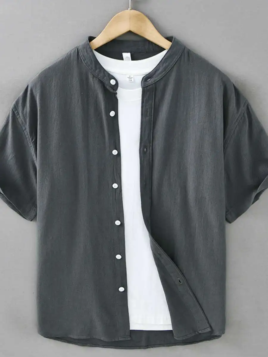 

New Basic Sle Summer Casual irt Comfortable Pure Cotton Crepe ort Sve Men's Thin Simple Loose Fit Daily Wear