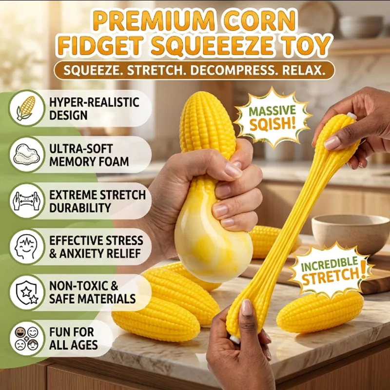 Creative Squishy Realistic Corn-Shaped Stress Relief Toy, Soft Pull & Squeeze for Anxiety Relief and Daily Relaxation.