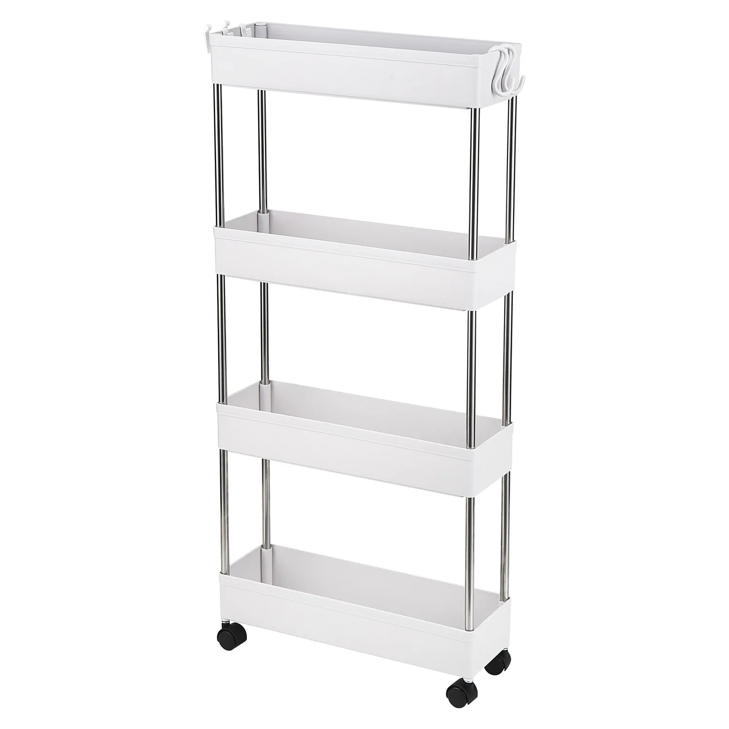 4-Layer Ultra-thin, Mobile Multi-functional Slim Storage Cart,Suitable for Kitchen, Bathroom, Laundry Room Narrow Place