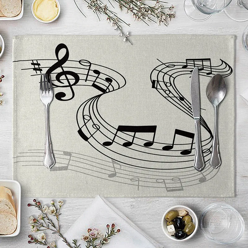 Vintage Musical Note Placemats Kitchen Placemat Dining Table Mats Tea Coaster Cotton Linen Pads Bowl Cup Mats 40X30cm Home Decor