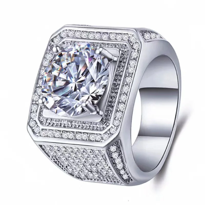 Sale 7-13 White Golden Iced Out HipHop Engagement Rings CZ Pinky Men Women Full Crystal Ring