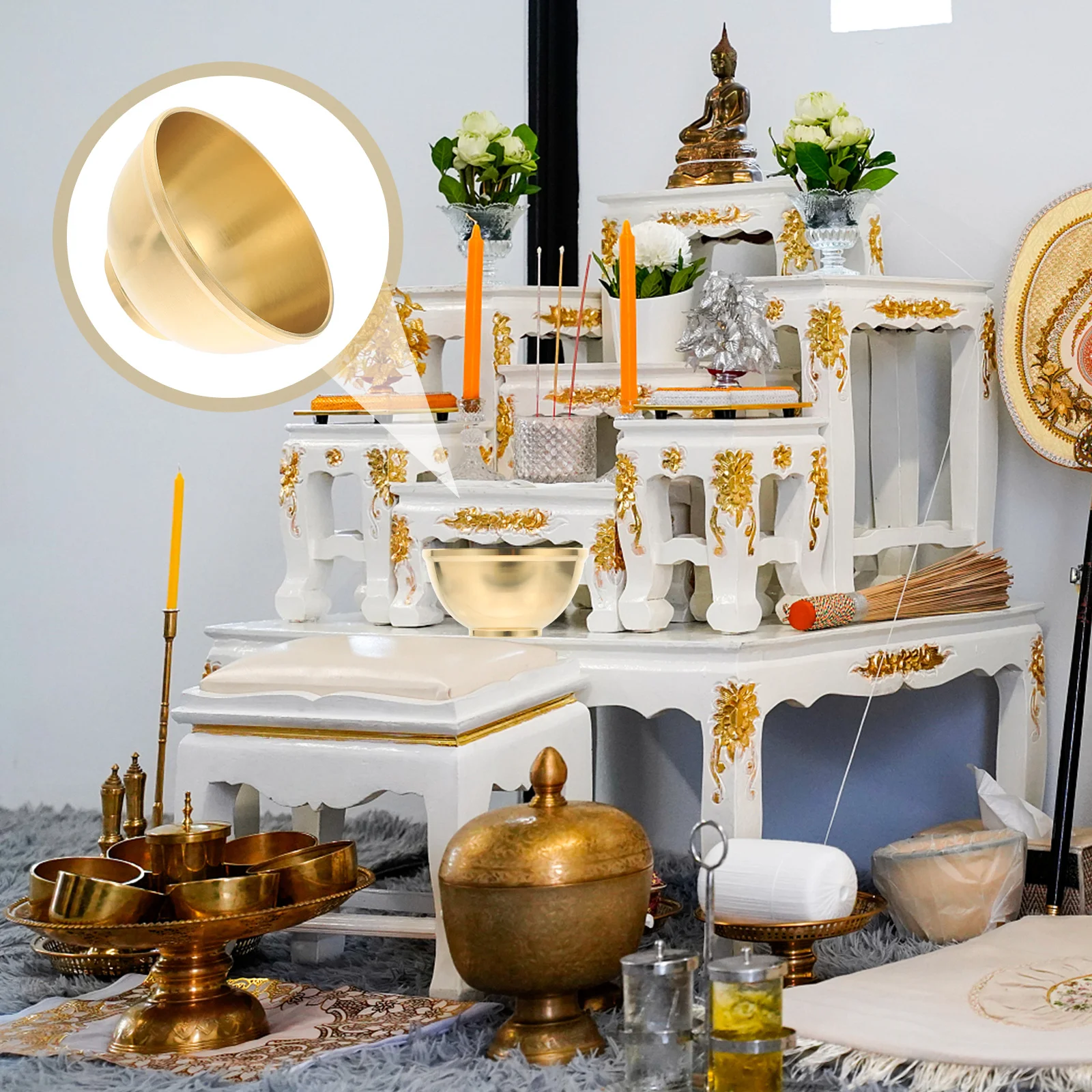 

Copper Offering Bowl for Home Temple Use Smooth Edges Premium Sturdy Material Buddhist Worship Altar Decorative Bowl Ritual