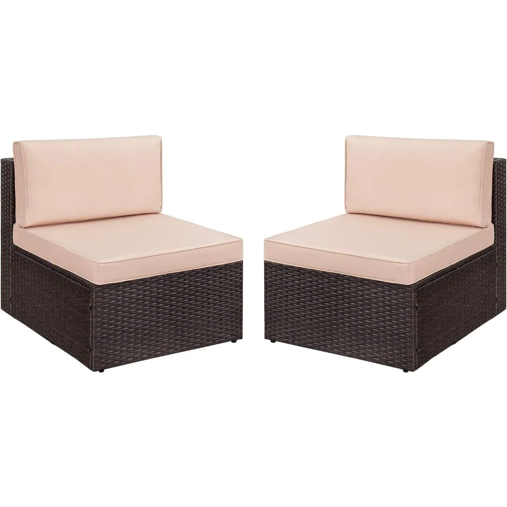 2 Pieces Patio Furniture Sets All-Weather Outdoor Sectional Armless Sofa (Beige)