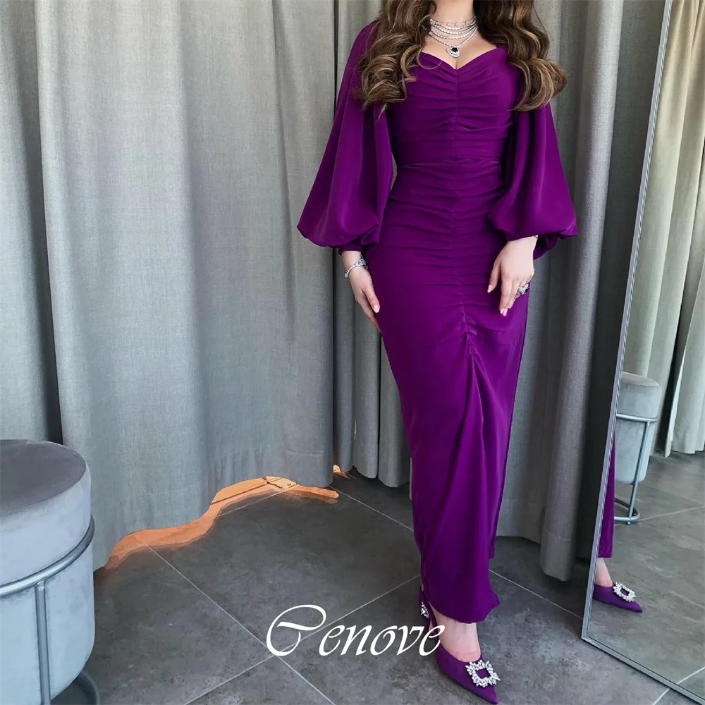 Cenove 2024 Arab Dubai Sweetheart Neck Prom Dress Ankle-Length With Long Sleeves Evening Fashion Elegant Party Dress For Women