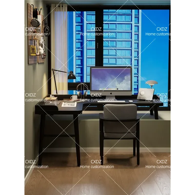 Nordic Solid Wood L Shaped Corner Desk Bay Window Computer Table Student Writing Desk for Bedroom Home Office Study Furniture