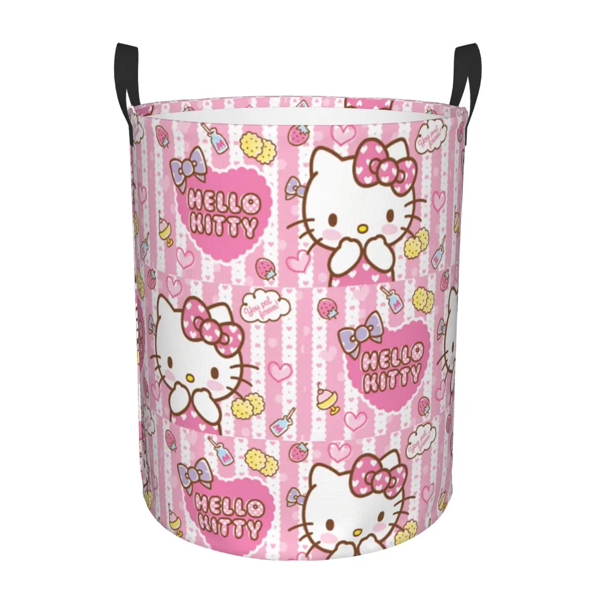 

Cartoon Hello Kitty Heart Cookie Laundry Basket Collapsible Large Clothing Storage Bin Anime Pudding Laundry Hamper