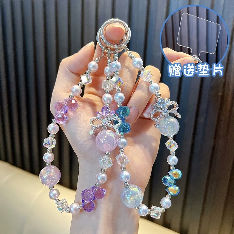 

New Alloy set with diamonds Mobile Phone Chain Beaded Cellphone Pendant Charms Cell Phone Case Anti-loss Lanyard Jewelry Gifts