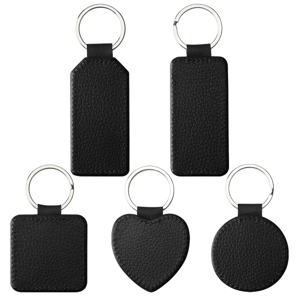 DIY Dye Sublimation Blanks Keychain PU Leather Rectangle Heat Transfer Keyring Creative Heart Double Sides Blank ID Tags Keyring