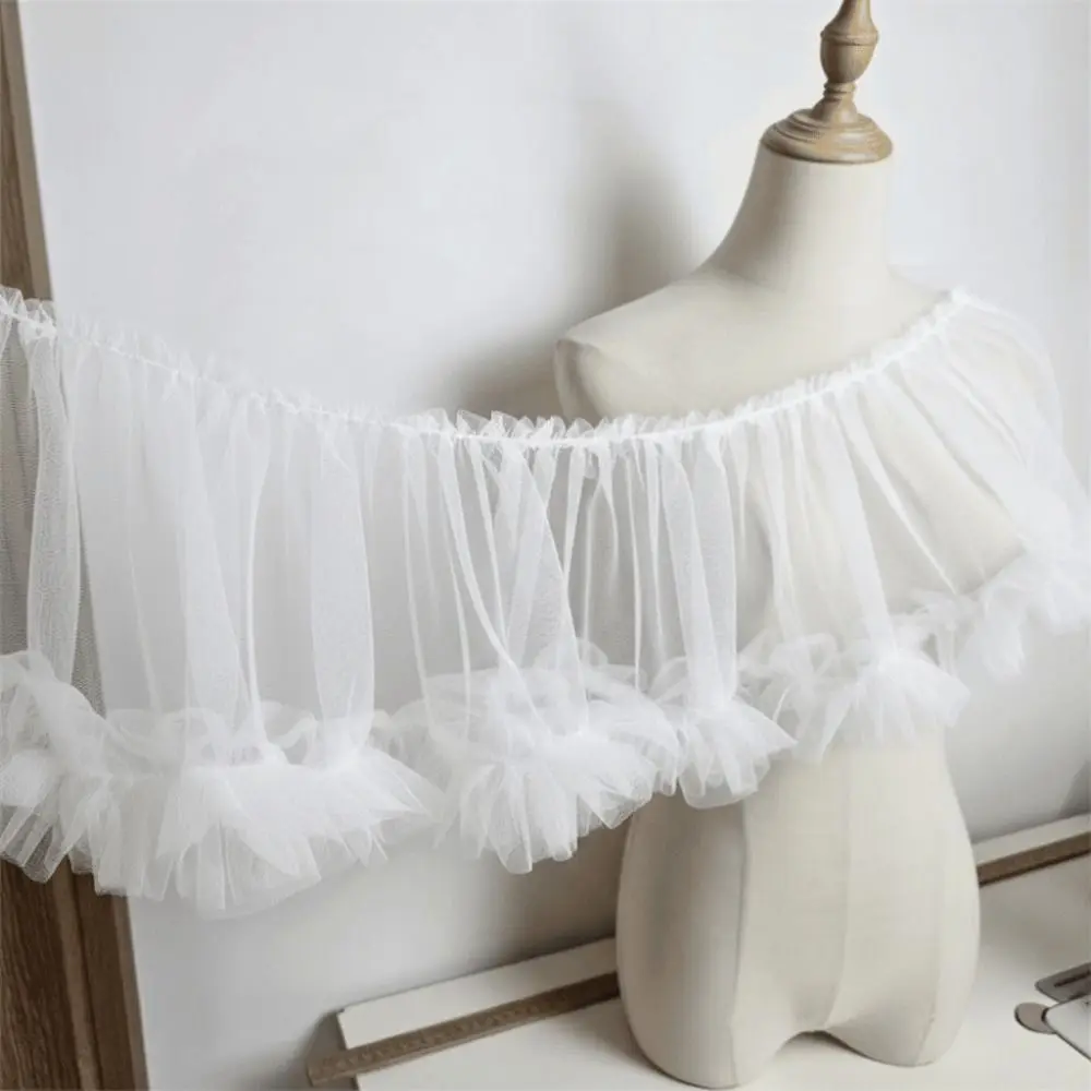 15X90cm Size Wrinkled Pleated Tulle Lace Fluffy Texture Multicolor Ruffle Trim Soft Material Lace Fabric Trims Princess Skirts