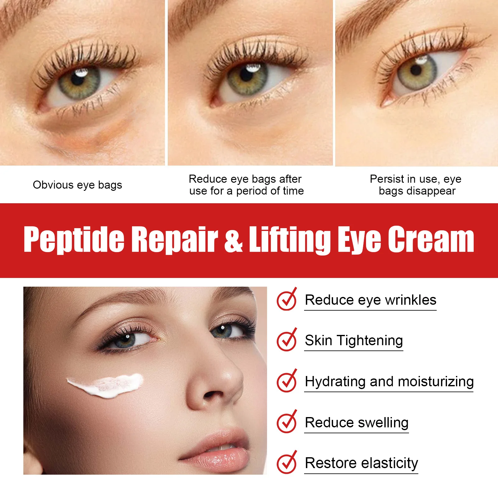 Peptide Lifting Eye Cream Reduce Puffiness Dark Circles Moisturizing Fade Fine Lines Anti-Agi-ng Repairing Wrinkles Eyes Cream